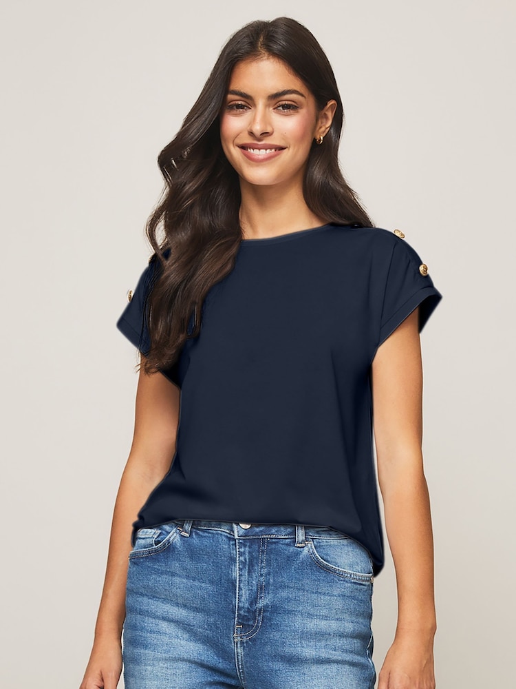 Lipsy Navy Blue Round Neck T-Shirt - Image 4 of 4 Lipsy Navy Blue Round Neck T-Shirt - Image 4 of 4