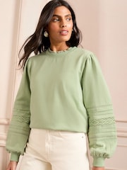 Love & Roses Sage Green Pintuck Jersey Sweatshirt - Image 1 of 4