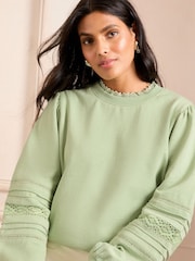 Love & Roses Sage Green Pintuck Jersey Sweatshirt - Image 2 of 4