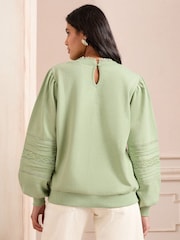 Love & Roses Sage Green Pintuck Jersey Sweatshirt - Image 4 of 4