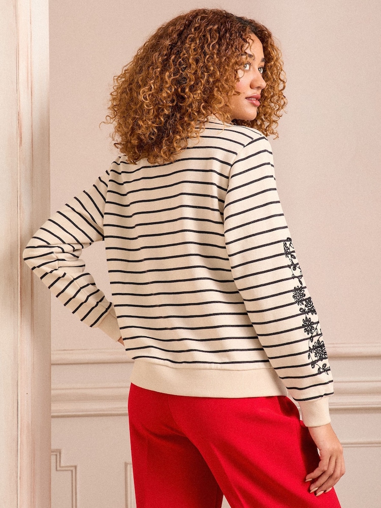Love & Roses Black And White Stripe Broderie Jersey Sweatshirt - Image 4 of 4