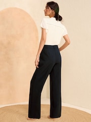 Love & Roses Navy Blue Petite High Waist Wide Leg Tailored Trousers - Image 3 of 4