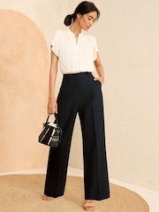 Love & Roses Navy Blue Petite High Waist Wide Leg Tailored Trousers - Image 4 of 4