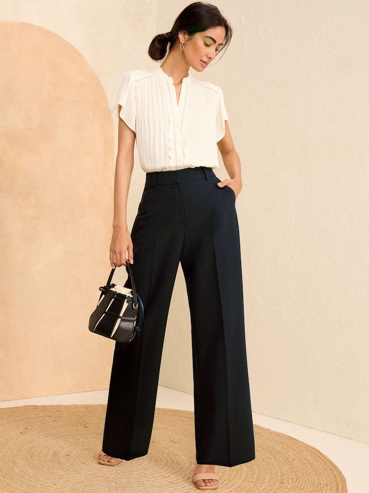 Love & Roses Navy Blue Petite High Waist Wide Leg Tailored Trousers - Image 4 of 4