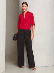 Lipsy Red V-Neck 3/4 Sleeve Collared Blouse - Image 3 of 4