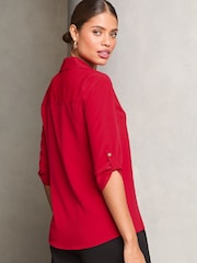 Lipsy Red V-Neck 3/4 Sleeve Collared Blouse - Image 4 of 4