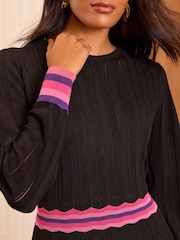 Love & Roses Black Fine Gauge Pleated Midi Knitted Dress - Image 2 of 4