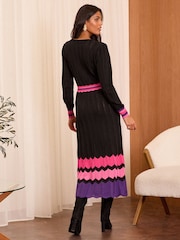 Love & Roses Black Fine Gauge Pleated Midi Knitted Dress - Image 3 of 4