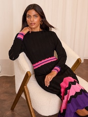 Love & Roses Black Fine Gauge Pleated Midi Knitted Dress - Image 4 of 4