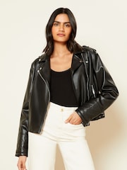 Love & Roses Black Faux Leather Buckle Biker Jacket - Image 3 of 4