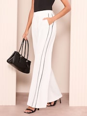 Friends Like These Ivory Petite Wide Leg Tailored Side Stripe Trousers - Image 3 of 4