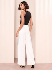Friends Like These Ivory Petite Wide Leg Tailored Side Stripe Trousers - Image 4 of 4
