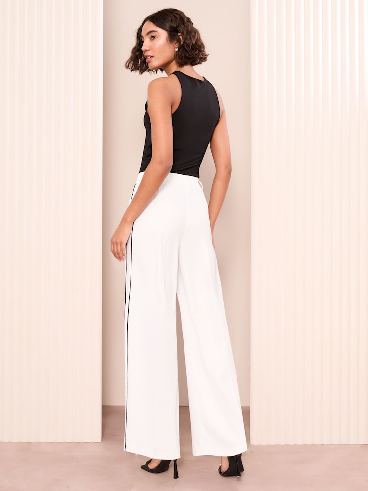 Friends Like These Ivory Petite Wide Leg Tailored Side Stripe Trousers - Image 4 of 4
