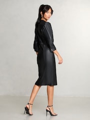 Lipsy Faux Leather Collarless Midi Shirt Dress - Imagen 4 de 4