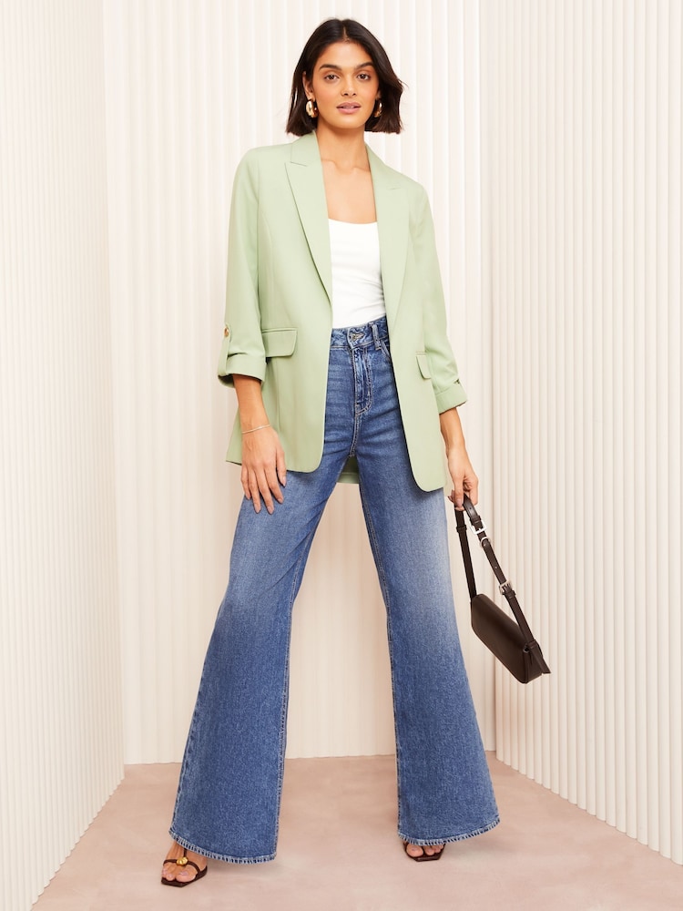 Friends Like These Green Haze Petite Edge to Edge Tailored Sleeve Detail Blazer - Image 2 of 4