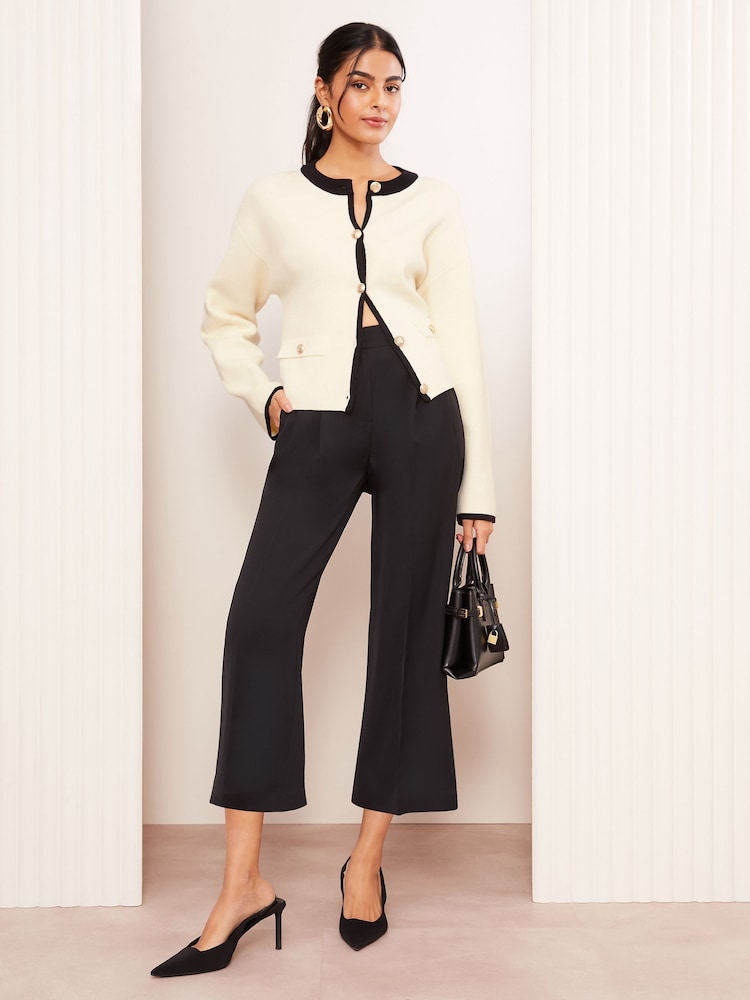 Friends Like These Black Petite Premium Crop Wide Leg Elastic Waist Trousers - Image 2 of 4