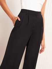 Friends Like These Black Petite Premium Crop Wide Leg Elastic Waist Trousers - Image 3 of 4