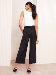 Friends Like These Black Petite Premium Crop Wide Leg Elastic Waist Trousers - Image 4 of 4