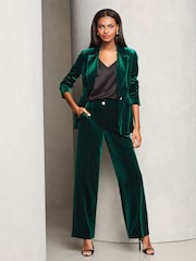 Lipsy Green Velvet Wide Leg Trousers - Image 3 of 4