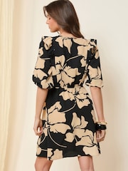 Friends Like These Black and Cream 3/4 Ruffle Sleeve Mini Dress - Image 4 of 5