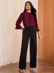Love & Roses Black  Military Button Wide Leg Tailored Trousers - Image 2 of 4