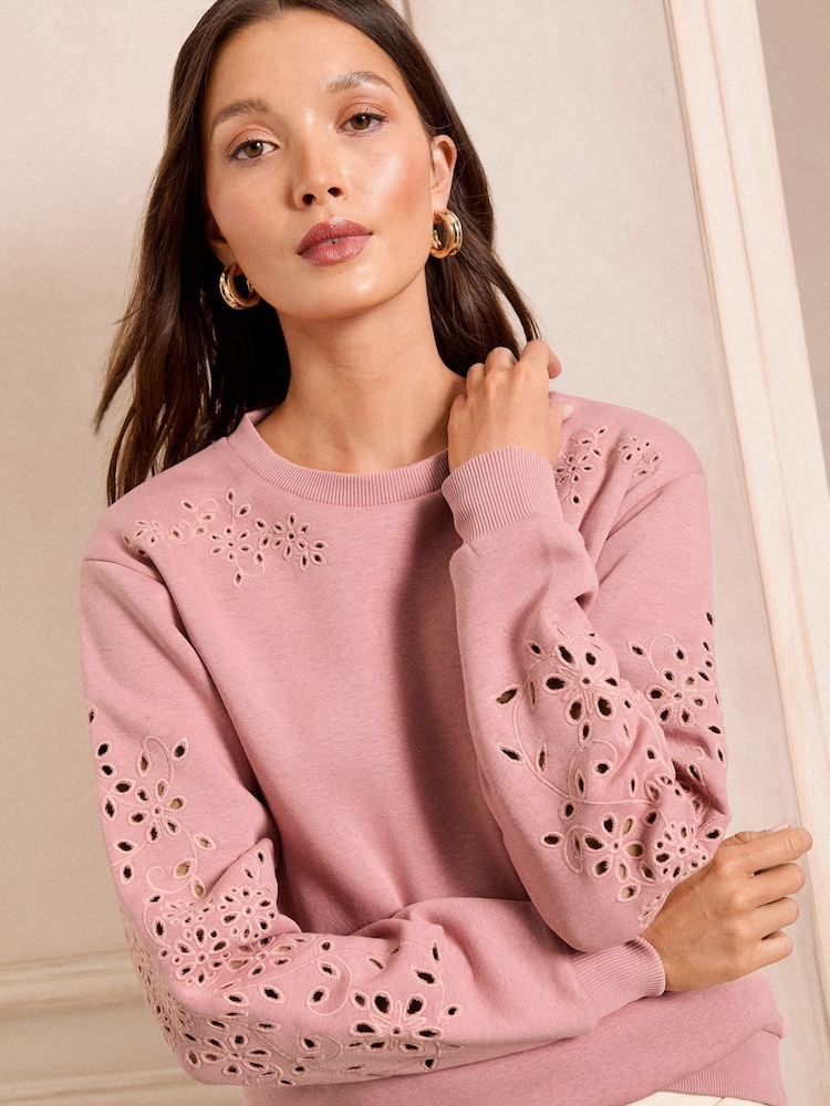 Love & Roses Pink Cutwork Jersey Sweatshirt - Image 2 of 5 Love & Roses Pink Cutwork Jersey Sweatshirt - Image 2 of 5