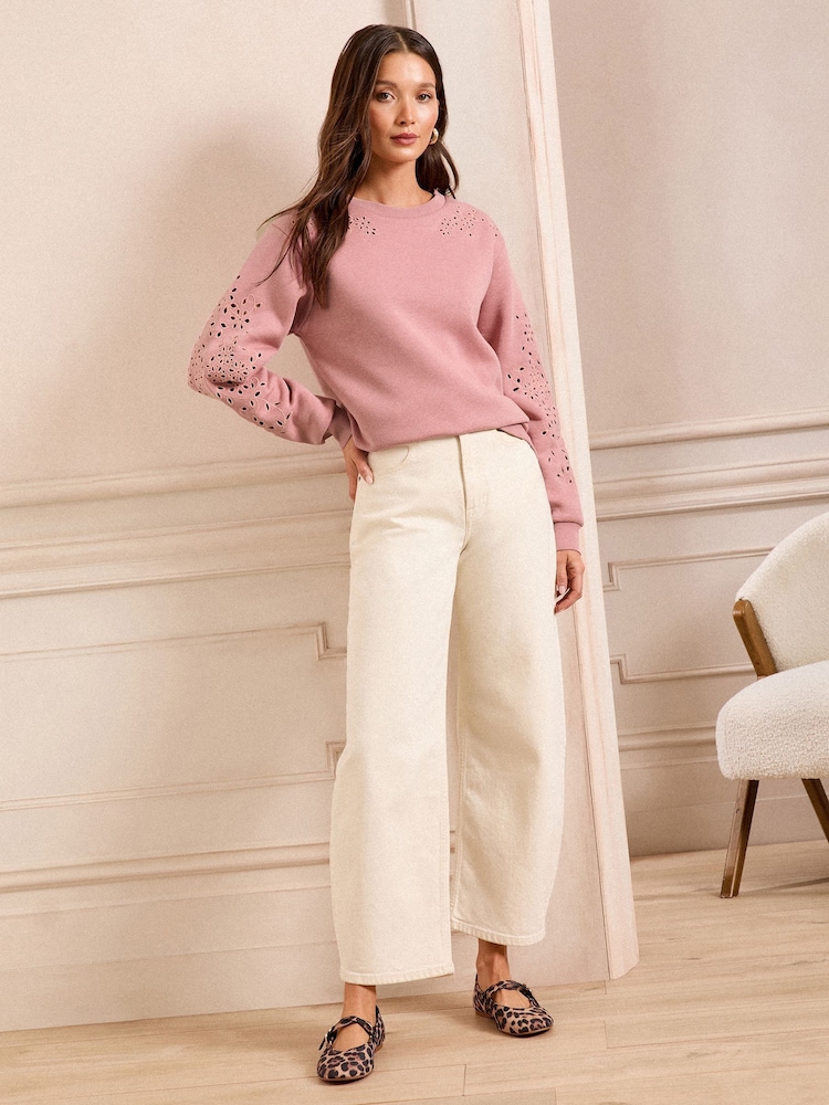 Love & Roses Pink Cutwork Jersey Sweatshirt - Image 4 of 5