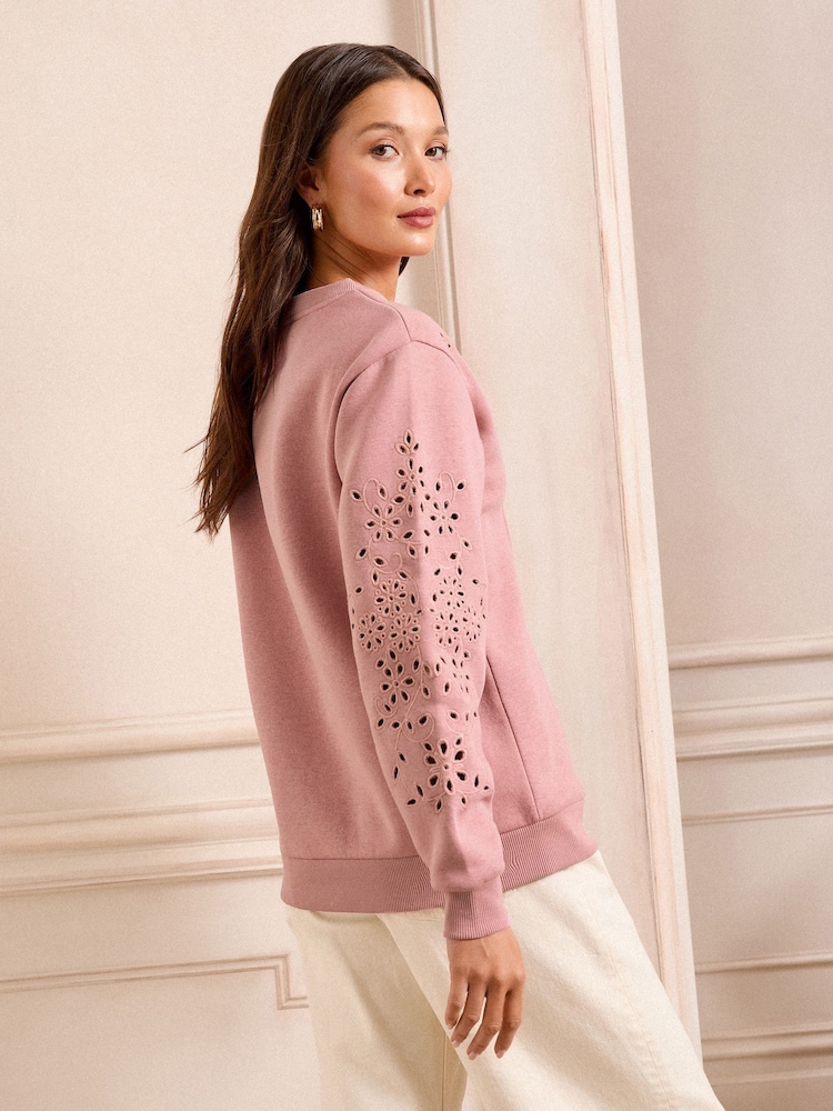 Love & Roses Pink Cutwork Jersey Sweatshirt - Image 5 of 5 Love & Roses Pink Cutwork Jersey Sweatshirt - Image 5 of 5