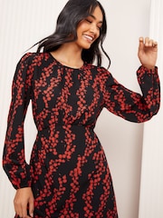 Friends Like These Black/Red Floral Long Sleeve Empire Mini Dress - Image 2 of 4