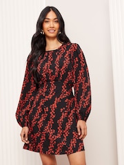 Friends Like These Black/Red Floral Long Sleeve Empire Mini Dress - Image 3 of 4