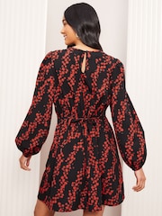 Friends Like These Black/Red Floral Long Sleeve Empire Mini Dress - Image 4 of 4