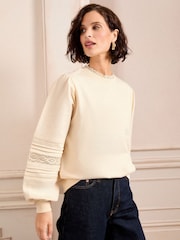 Love & Roses Ivory Pintuck Petite Jersey Sweatshirt - Image 1 of 4
