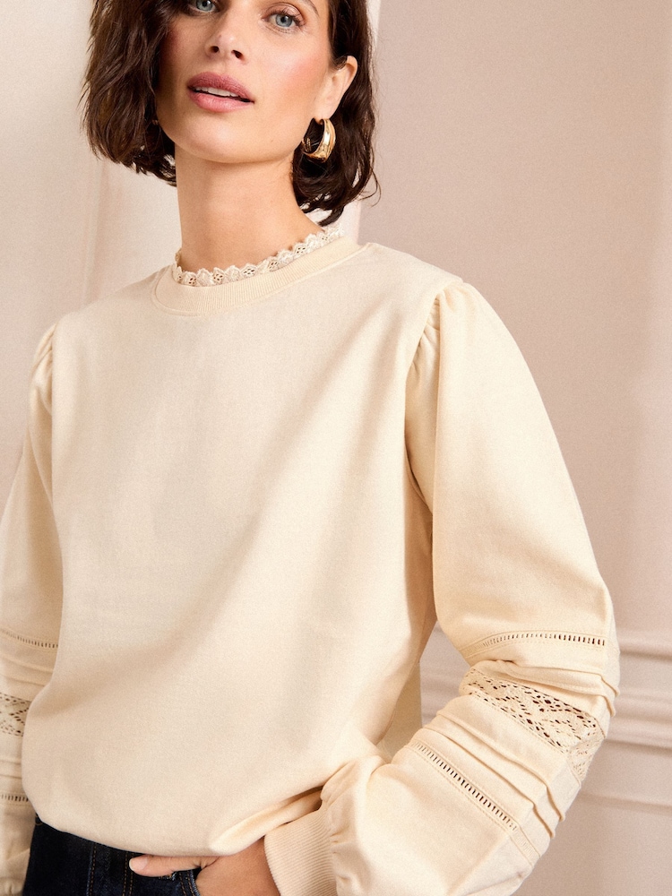 Love & Roses Ivory Pintuck Petite Jersey Sweatshirt - Image 2 of 4