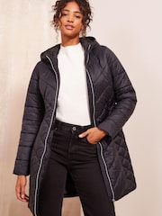 Friends Like These Black Mid Length Quilted Jacket - Image 1 of 4