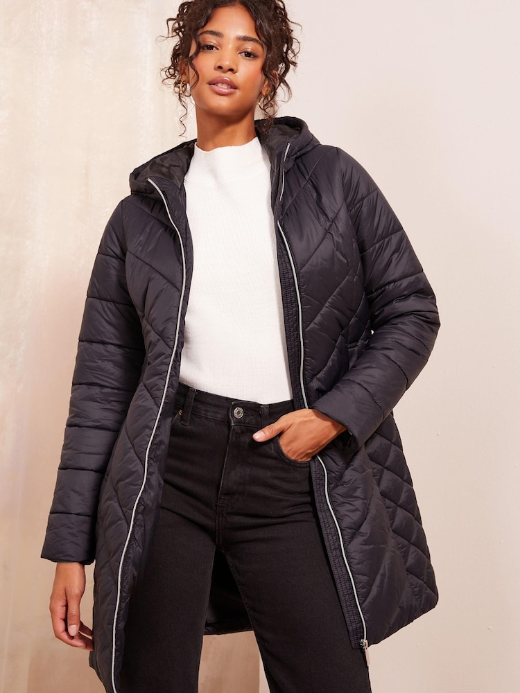 Friends Like These Black Mid Length Quilted Jacket - Image 1 of 4