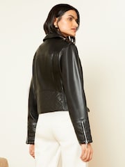Love & Roses Black Petite Faux Leather Buckle Biker Jacket - Image 2 of 4