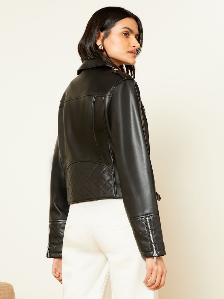 Love & Roses Black Petite Faux Leather Buckle Biker Jacket - Image 2 of 4