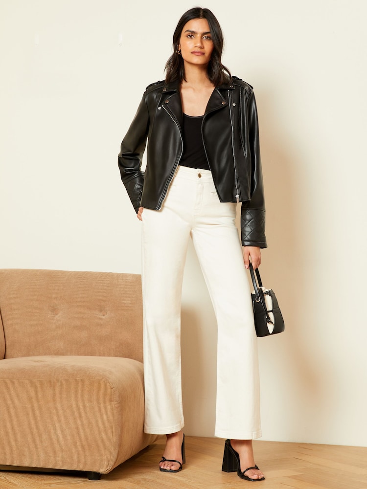 Love & Roses Black Petite Faux Leather Buckle Biker Jacket - Image 4 of 4