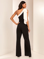 Lipsy Black and White One Shoulder Bow Jumpsuit - Image 2 of 4