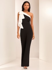 Lipsy Black and White One Shoulder Bow Jumpsuit - Image 4 of 4