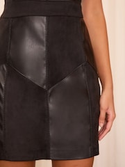 Love & Roses Black Faux Leather and Suedette Patch Mini Crew Neck Dress - Image 3 of 4