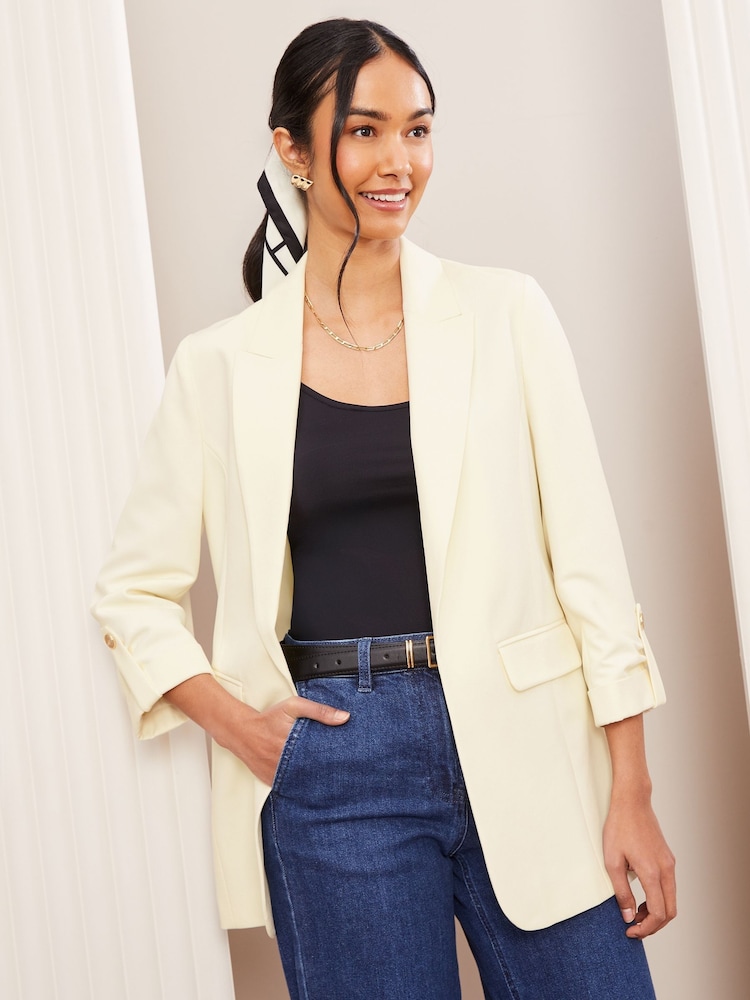 Friends Like These White Petite Edge to Edge Tailored Sleeve Detail Blazer - Image 1 of 4
