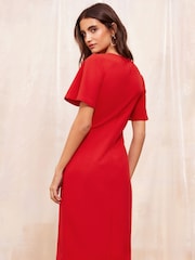 Friends Like These Red Angel Sleeve Twist Front Tailored Midi Dress - Image 4 of 4