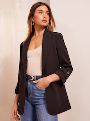 Friends Like These Black Edge to Edge Tailored Sleeve Detail Blazer - Image 1 of 4