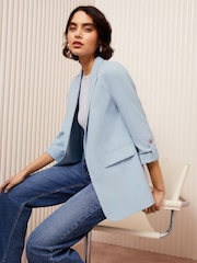 Friends Like These Blue Petite Edge to Edge Tailored Sleeve Detail Blazer - Image 1 of 5