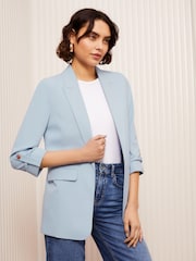 Friends Like These Blue Petite Edge to Edge Tailored Sleeve Detail Blazer - Image 2 of 5