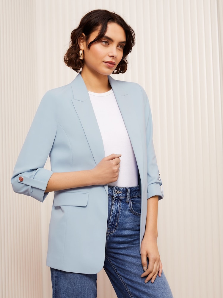 Friends Like These Blue Petite Edge to Edge Tailored Sleeve Detail Blazer - Image 2 of 5
