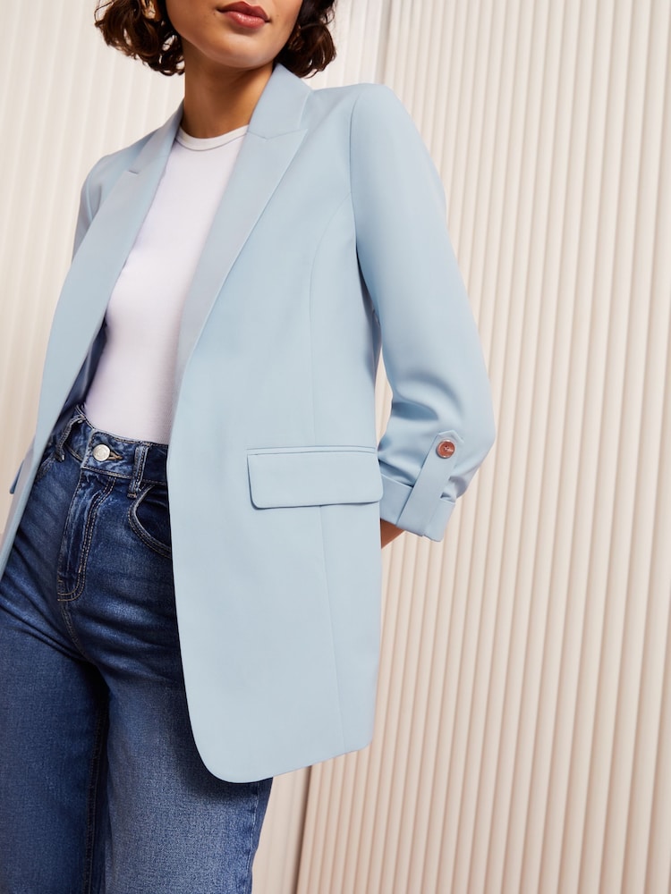 Friends Like These Blue Petite Edge to Edge Tailored Sleeve Detail Blazer - Image 5 of 5