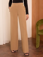 Love & Roses Camel Military Button Wide Leg Tailored Trousers - Image 1 of 4