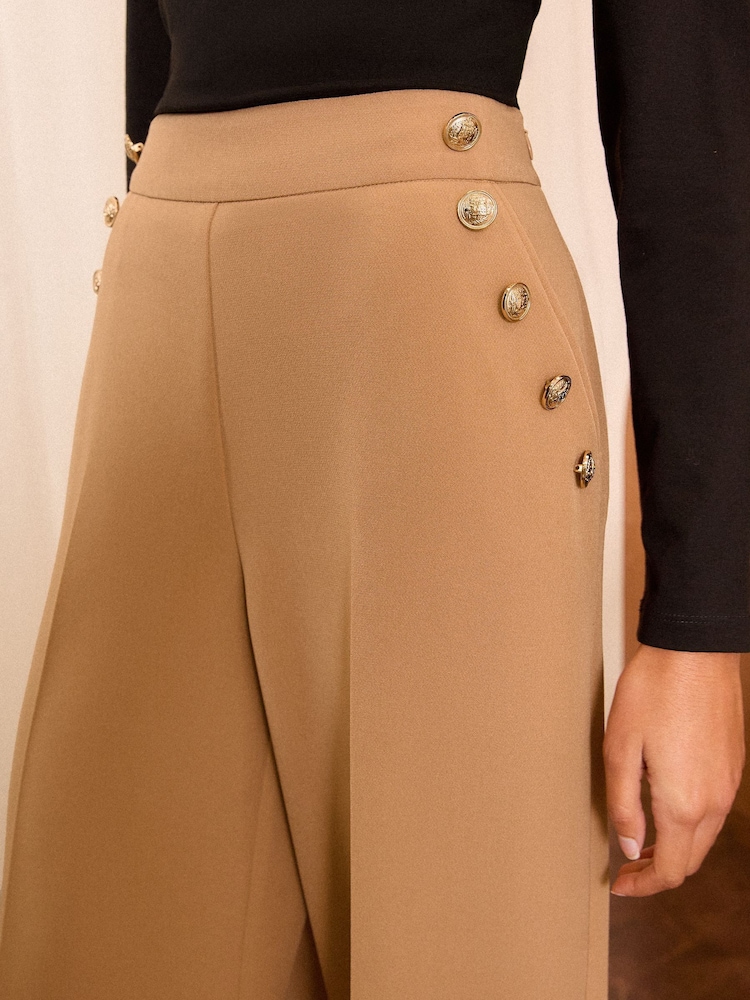 Love & Roses Camel Military Button Wide Leg Tailored Trousers - Image 4 of 4